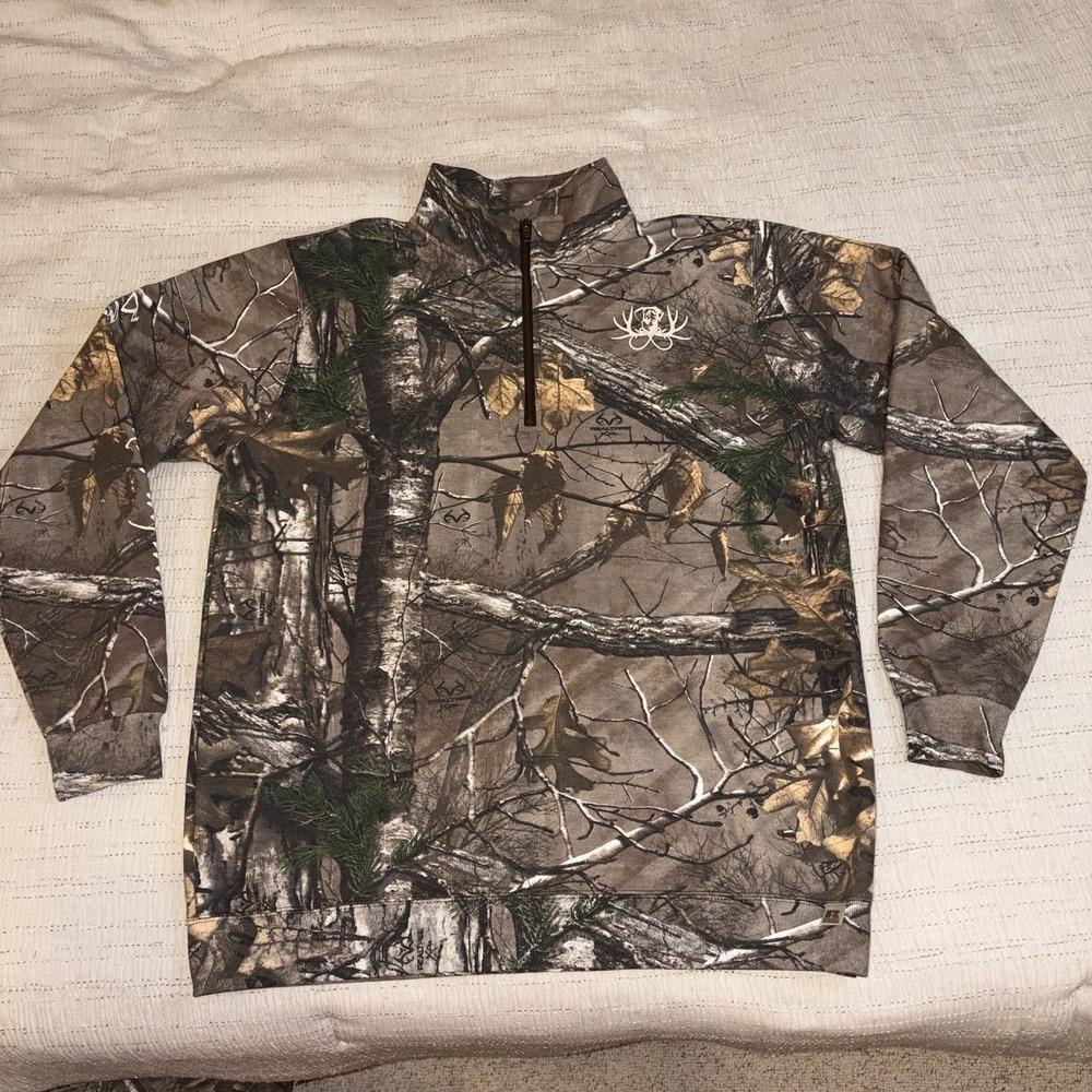 Russell Outdoors Realtree Camo 1/4 Zip Pullover Mens XL Backwoods Mafia Hunting